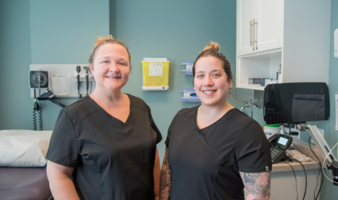 Joy Mink, Registered Practical Nurse, and Natalie Watt, Registered Nurse, at their nurse-practitioner led clinic, Health Zone